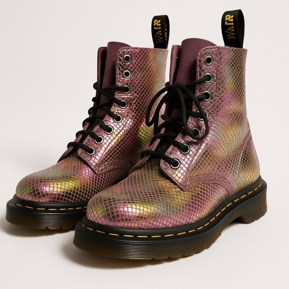 Dr. Martens 1460 Pascal Boots Iridescent Snake Print Purple Women US 6 UK 4